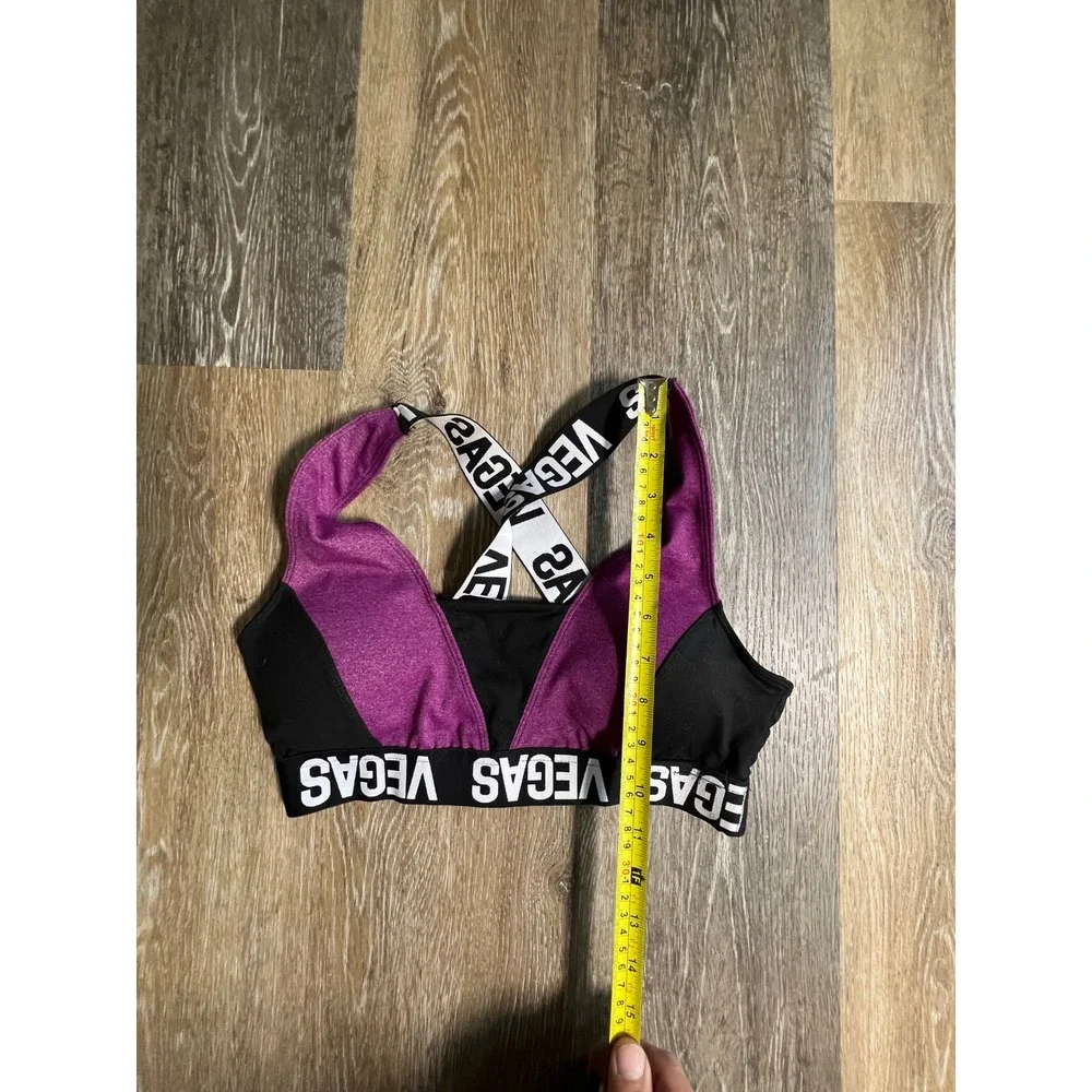 YMF USA LLC Sports Bra Women L Purple Vegas Graphic Racerback Athleisure